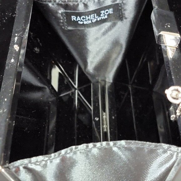 Rachel Zoe Box of Style Black Acrylic Clutch Crossbody | Silver Chain Strap - Picture 9 of 9